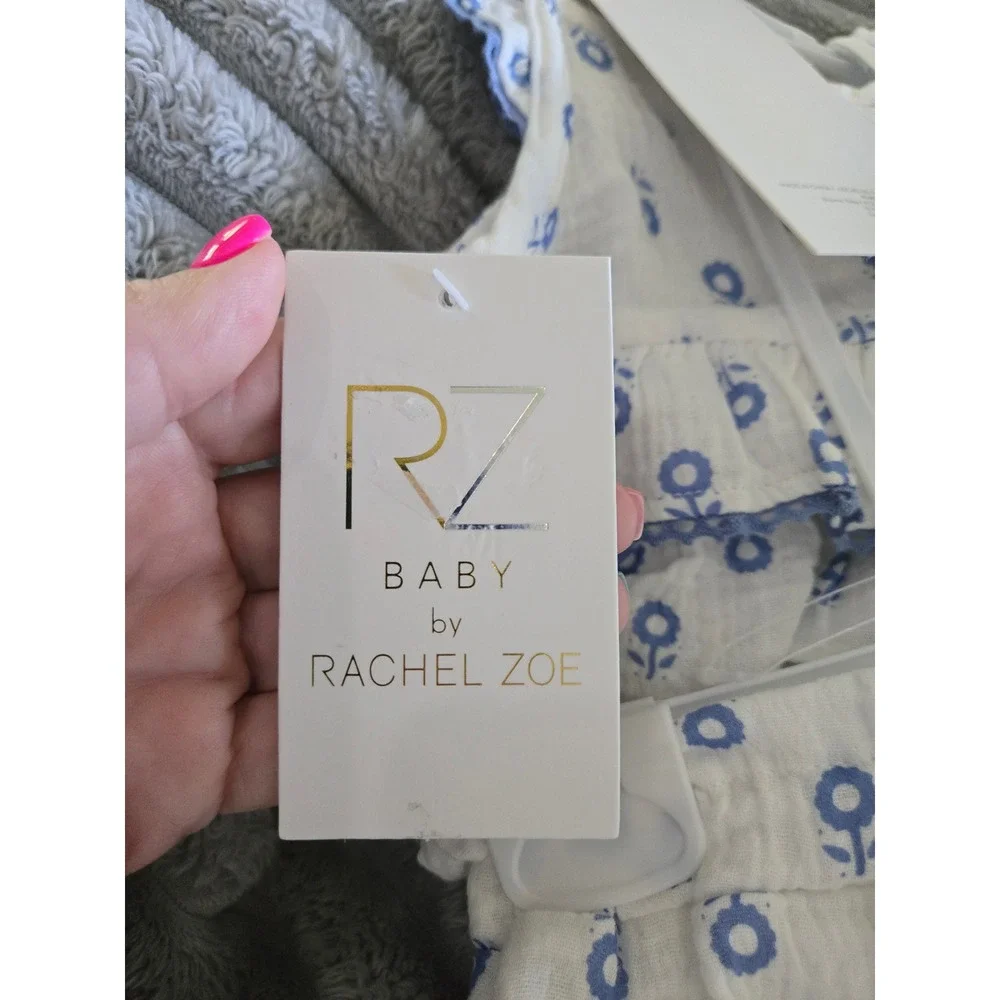 RZ by Rachel Zoe Baby Girls 3pc Cotton Gauze Set Top Pants Sunglasses Blue 12M